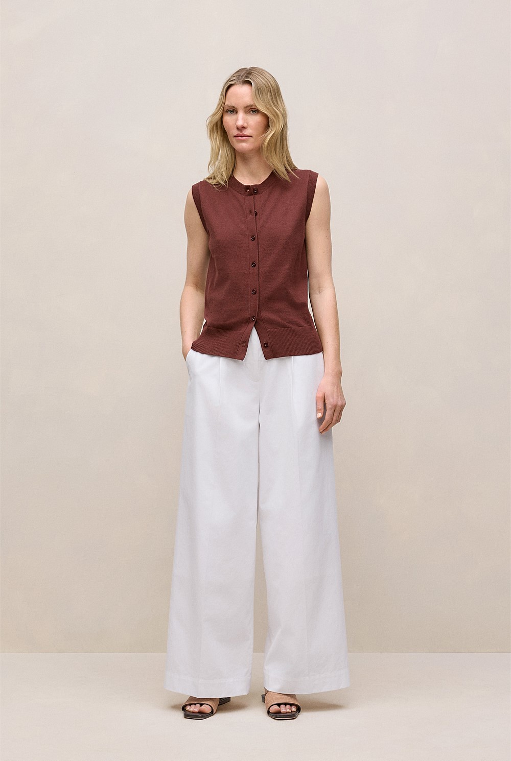 Cotton Cashmere Button Through Vest