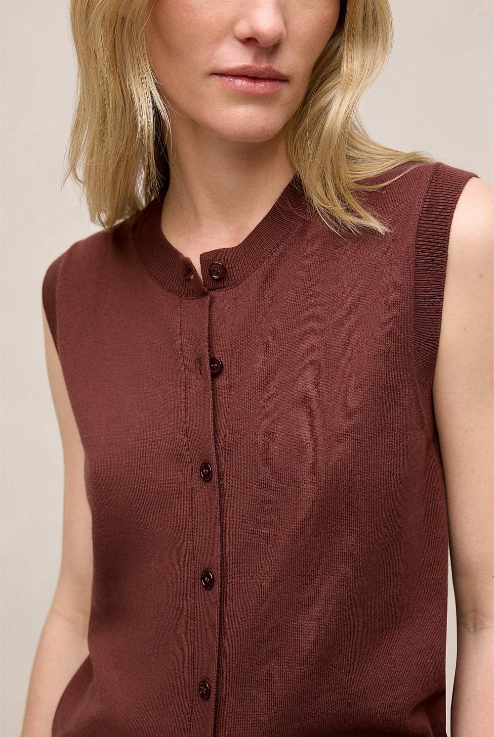 Cotton Cashmere Button Through Vest