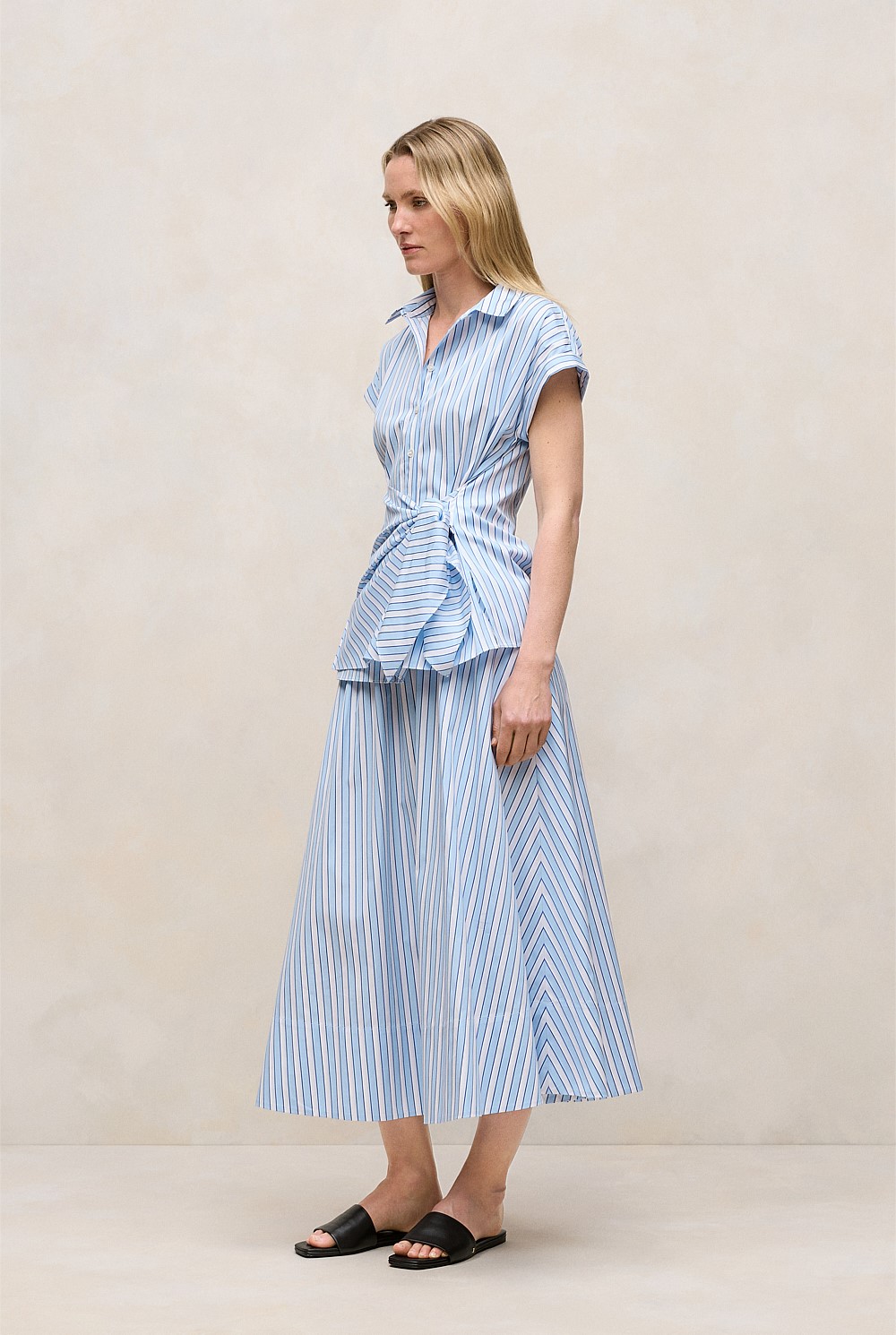 Jacquard Stripe Poplin Tie Front Shirt