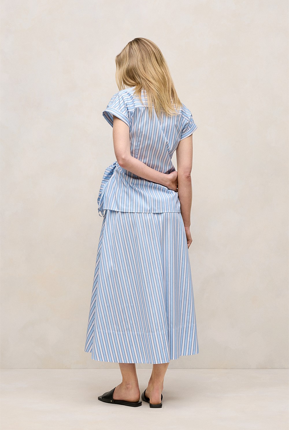 Jacquard Stripe Poplin Tie Front Shirt