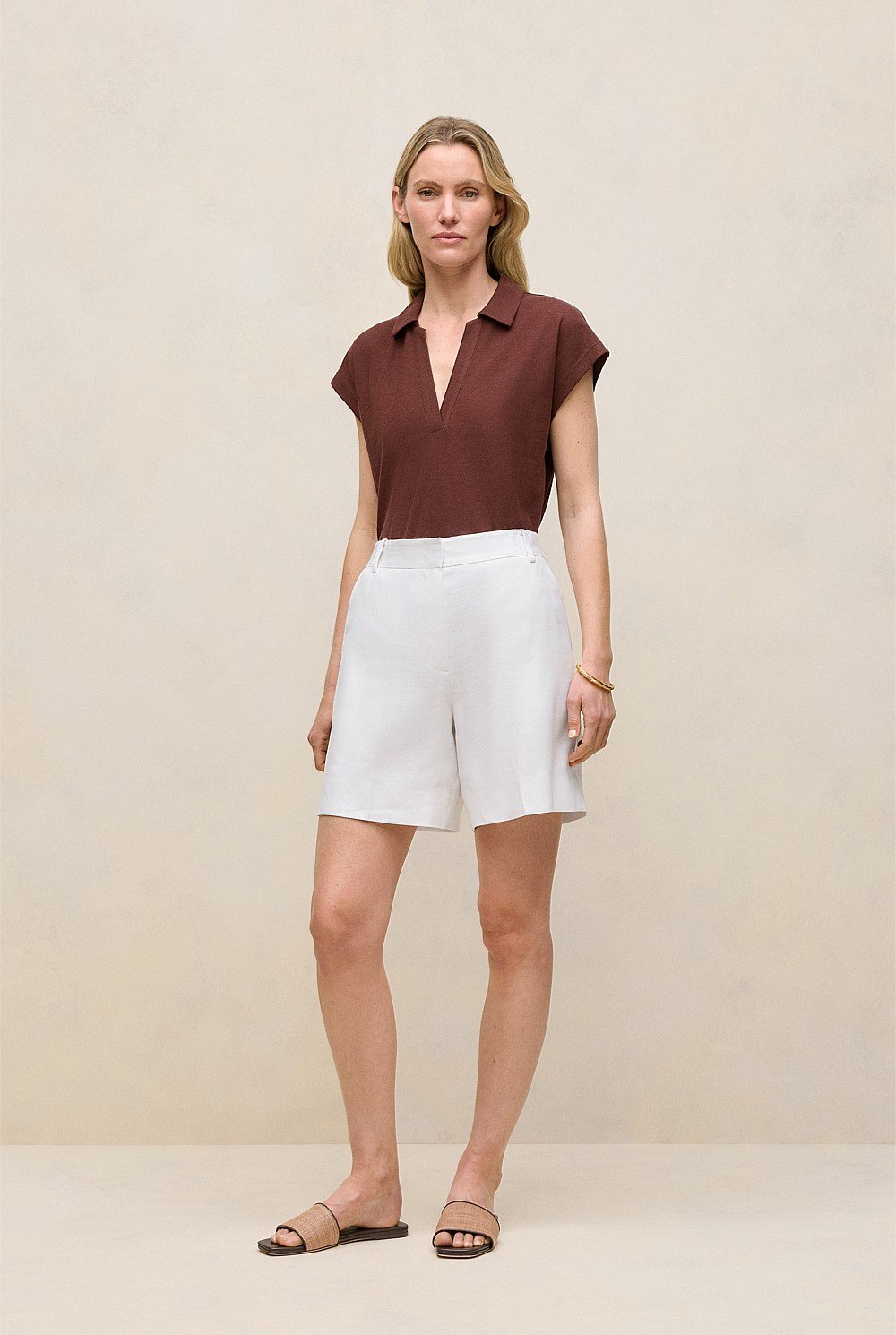 Linen Cotton Relaxed Cap Sleeve Polo