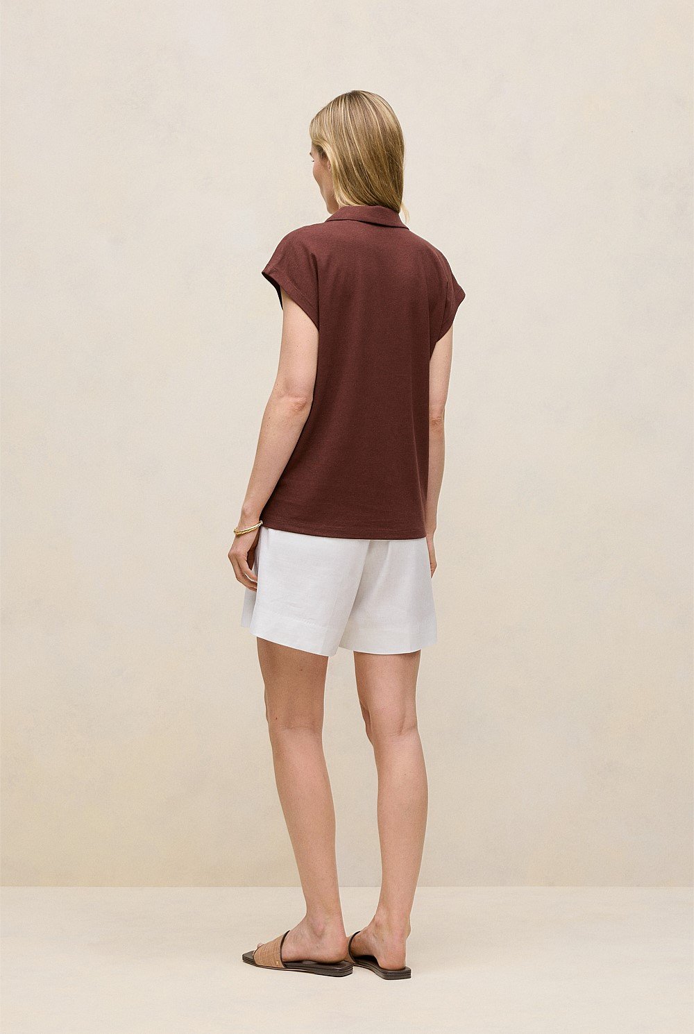 Linen Cotton Relaxed Cap Sleeve Polo