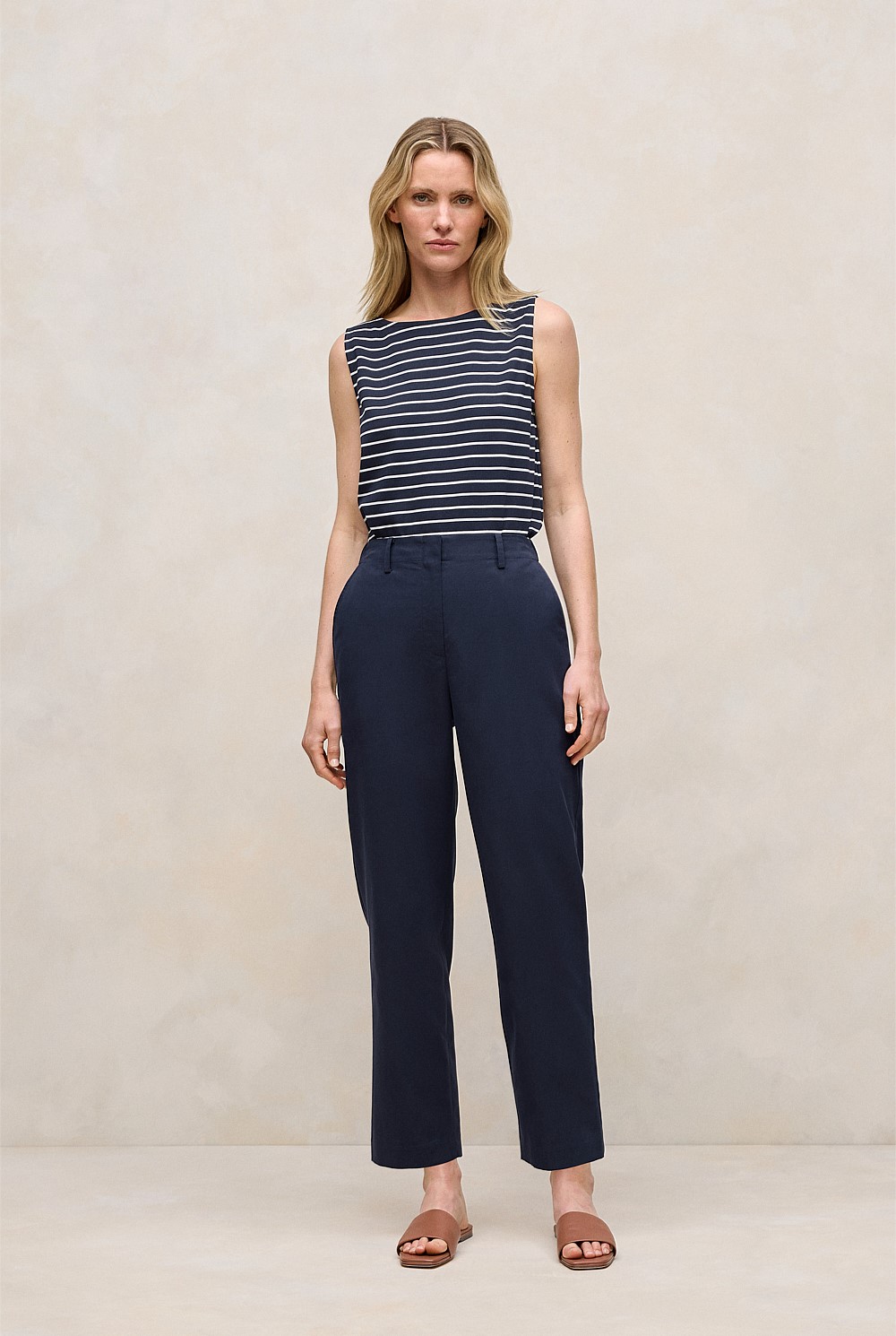 Cotton Blend Tailored Straight Leg Pant