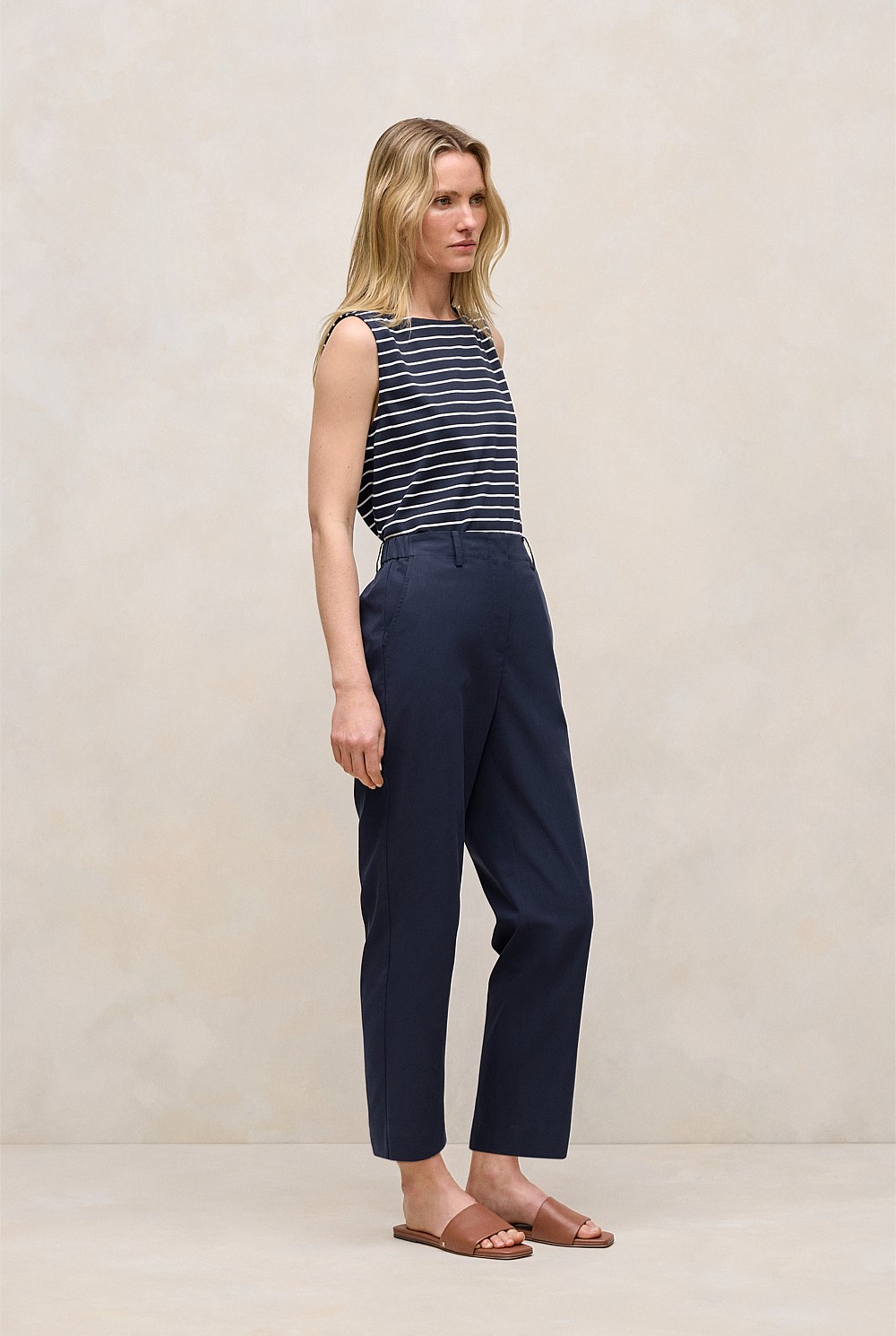 Cotton Blend Tailored Straight Leg Pant