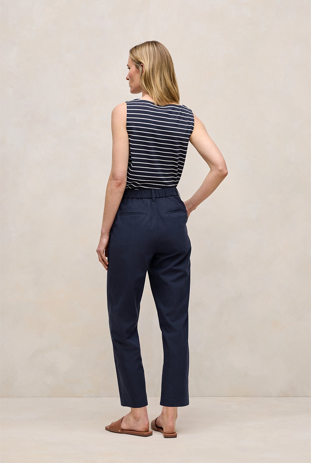 Cotton Blend Tailored Straight Leg Pant