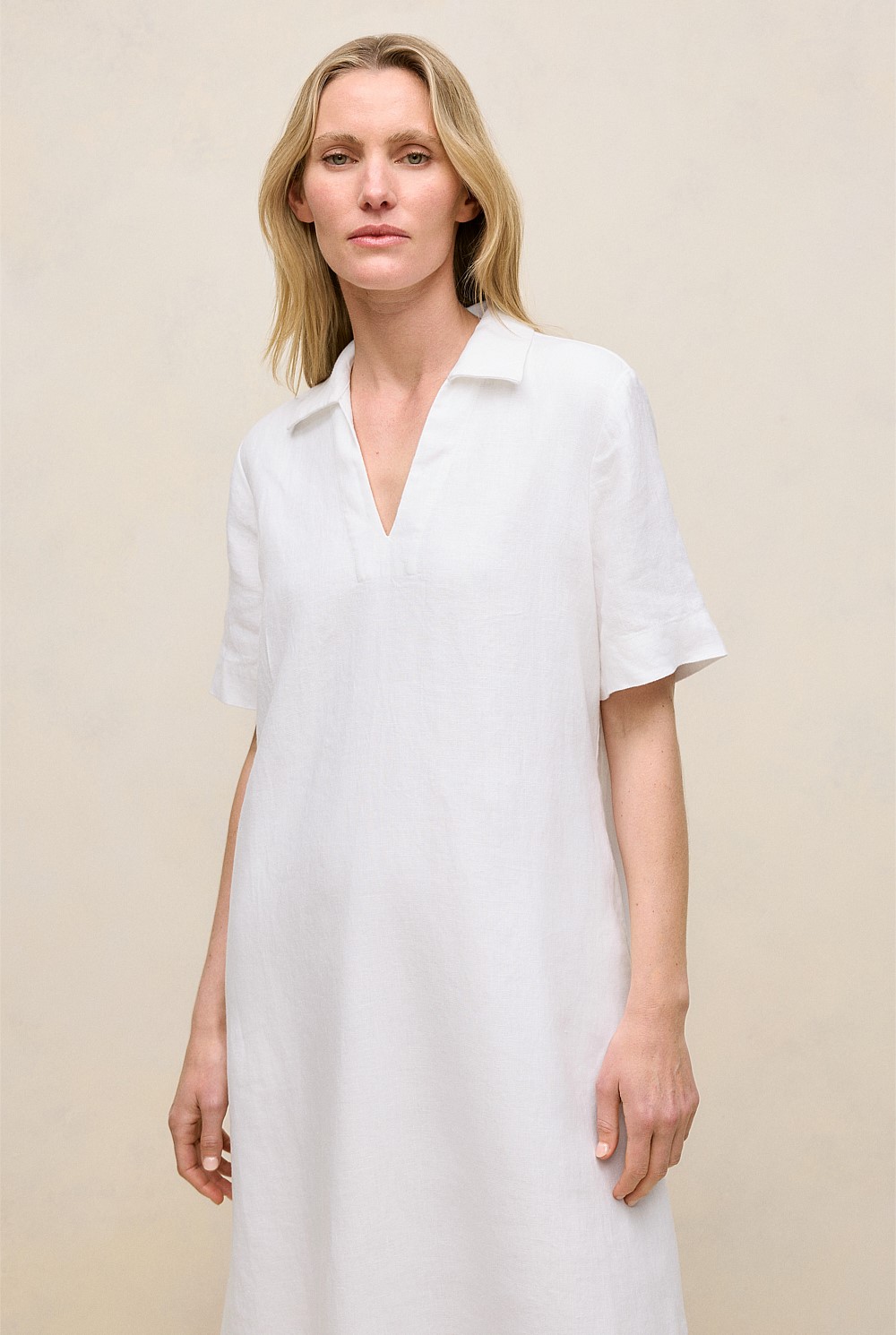 Linen Collared Popover Shift Dress