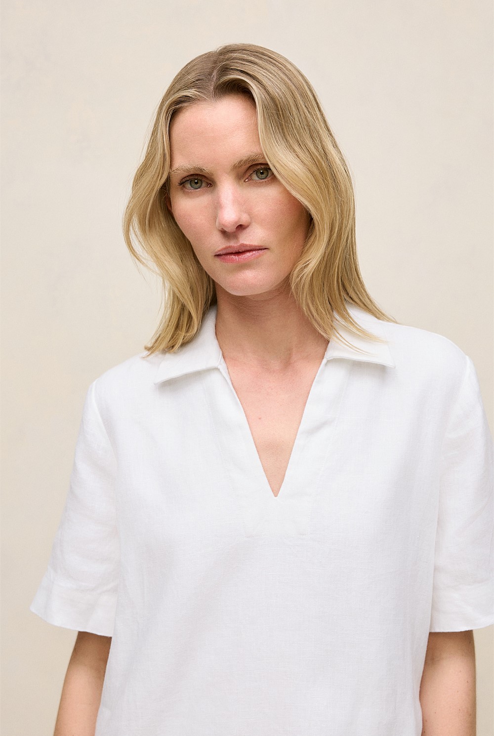 Linen Collared Popover Shift Dress