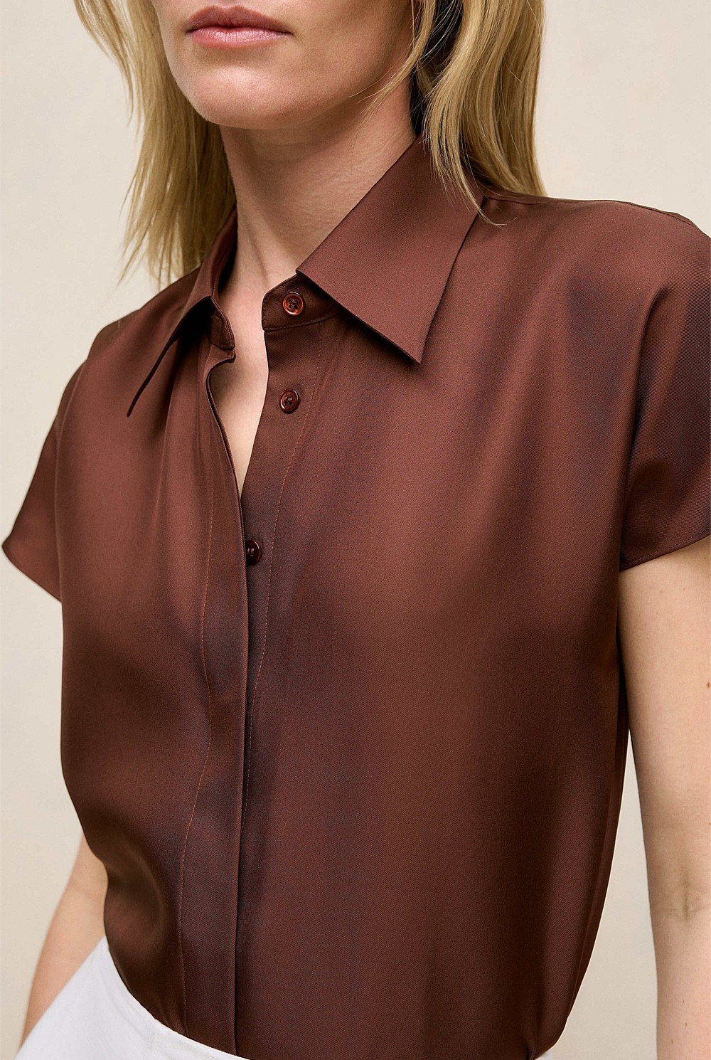 Silk Twill Cap Sleeve Shirt