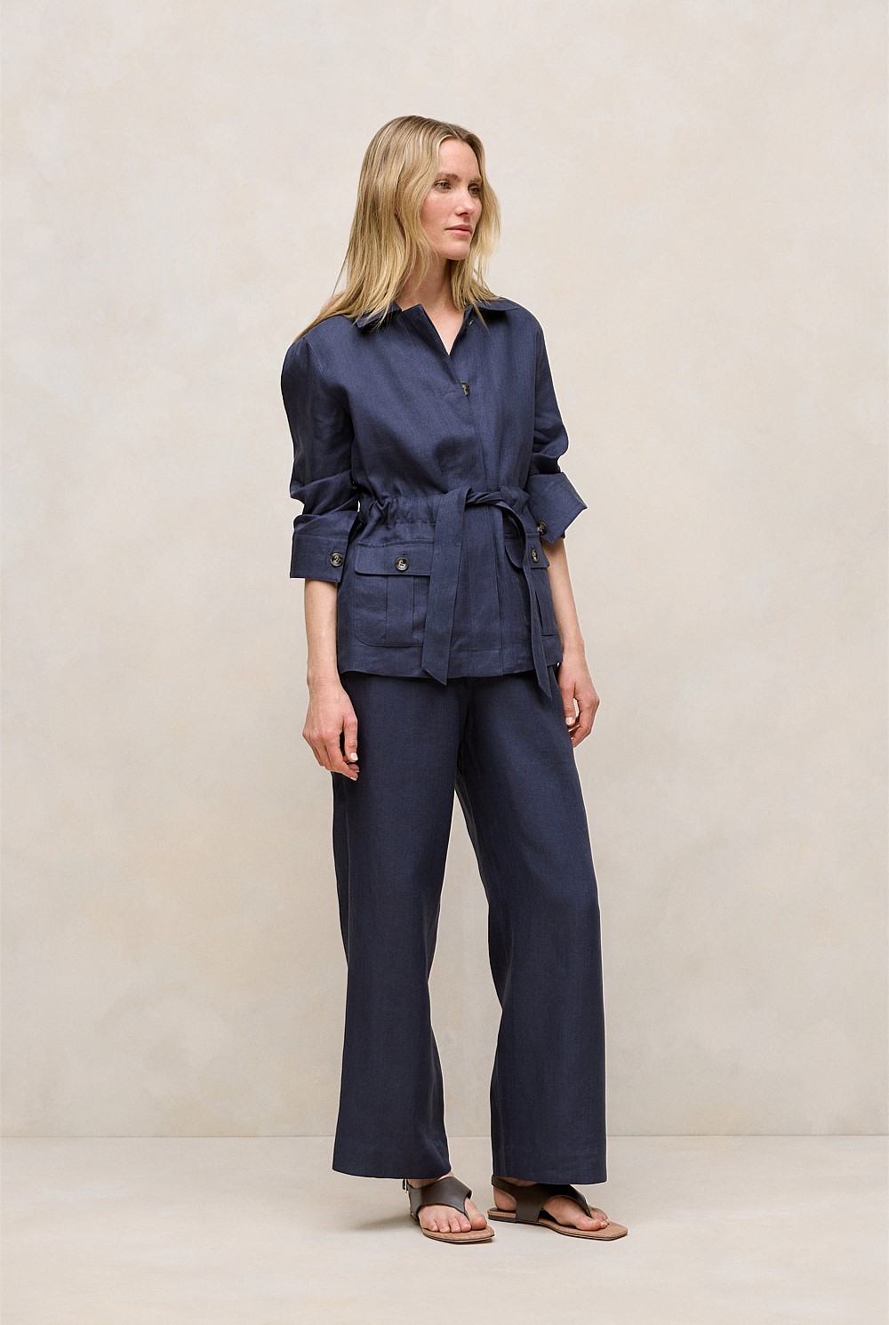 Linen Pocket Detail Belted Jacket