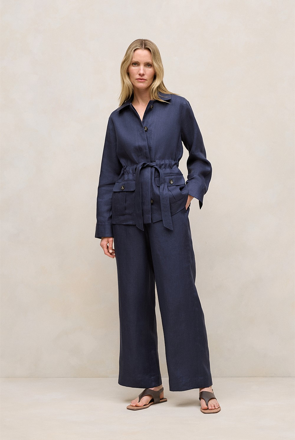 Linen Pocket Detail Belted Jacket