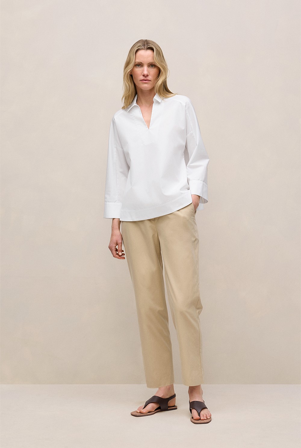 Cotton Blend Tailored Straight Leg Pant