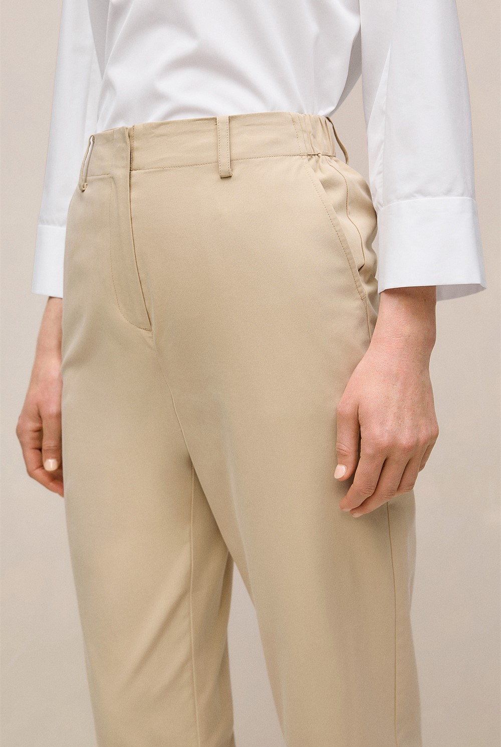 Cotton Blend Tailored Straight Leg Pant