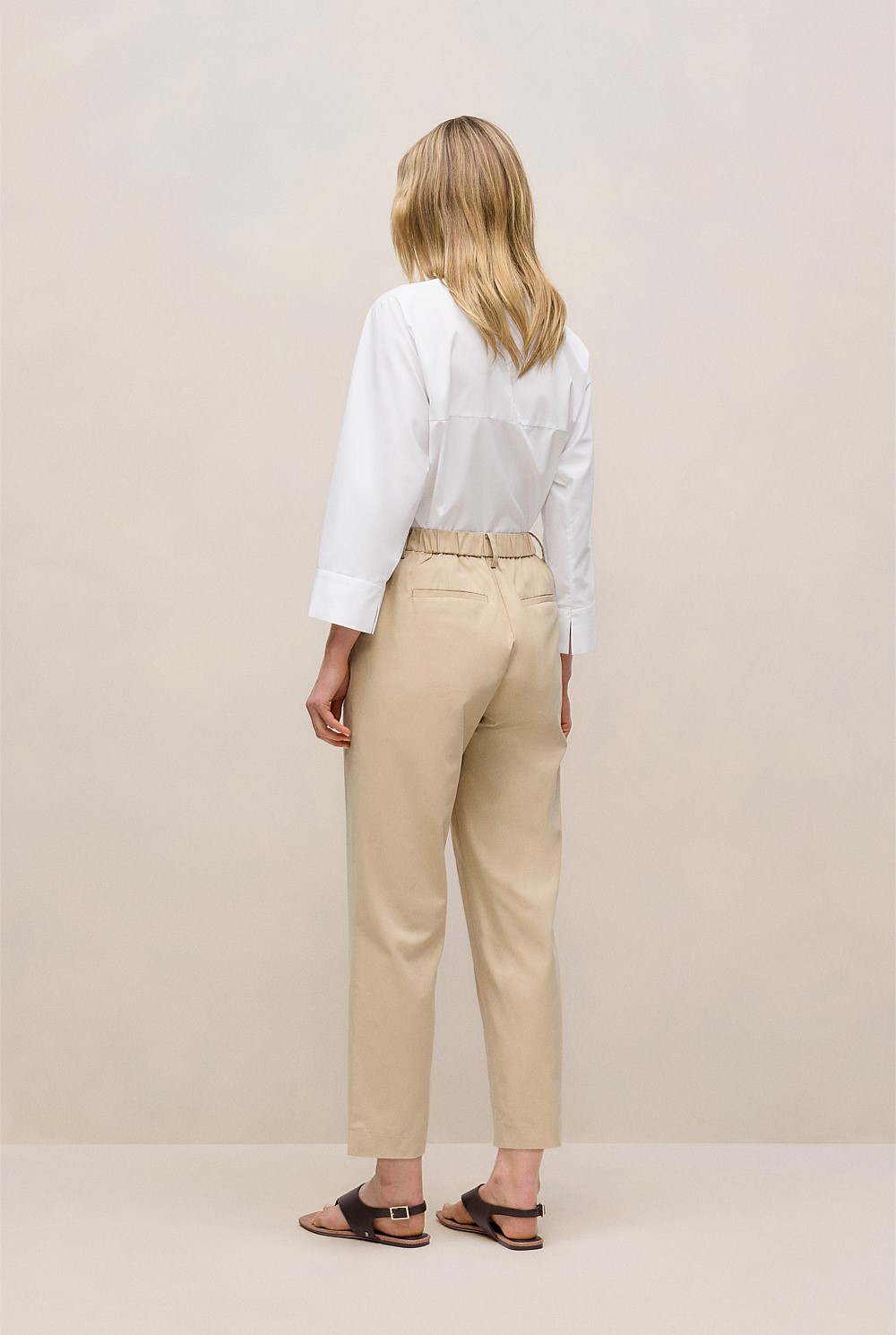 Cotton Blend Tailored Straight Leg Pant