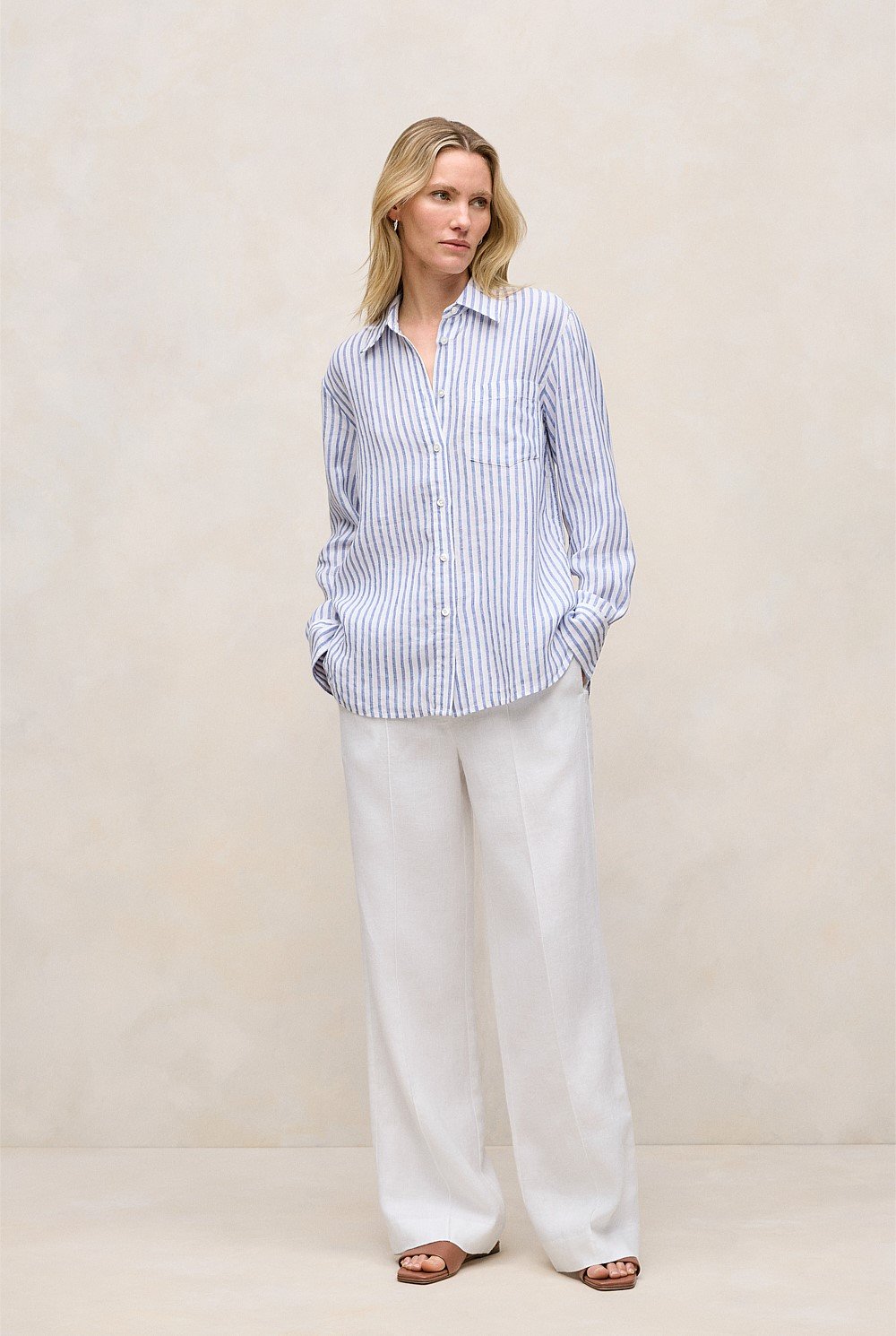 Yarn Dyed Linen Stripe Pocket Shirt