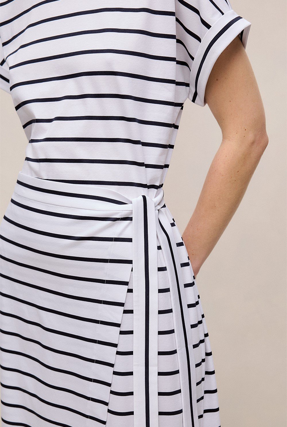 Cotton Stripe Wrap Detail T-shirt Dress