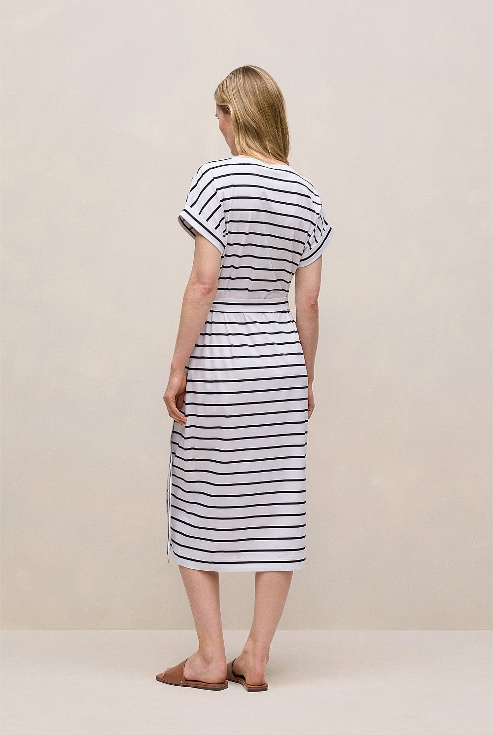 Cotton Stripe Wrap Detail T-shirt Dress