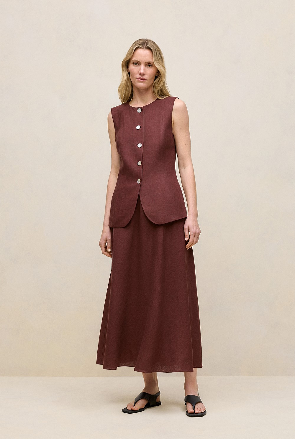 Delave Linen Button Through Vest