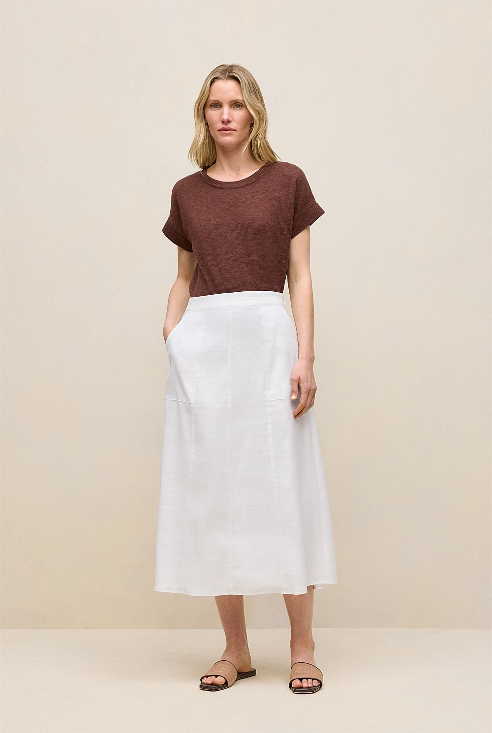 Stretch Linen Patch Pocket Skirt