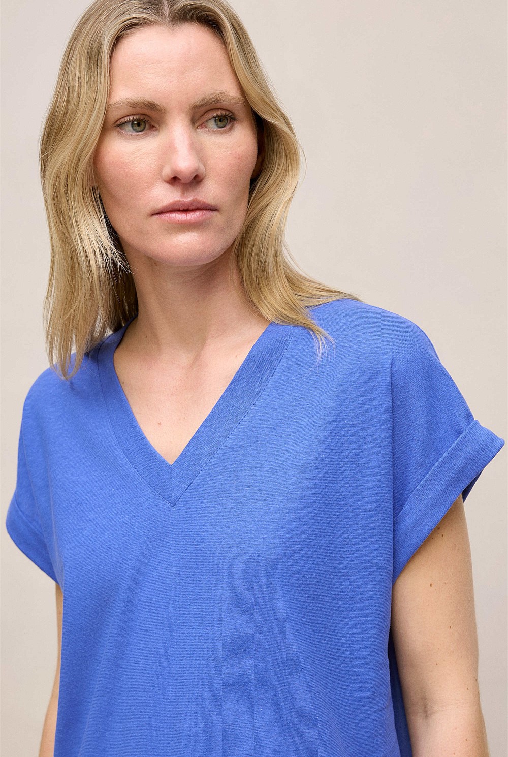 Linen Cotton V Neck T-shirt