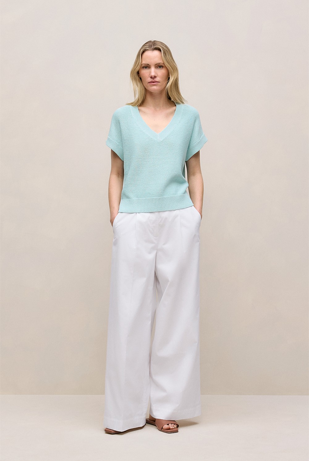 Mercerised Cotton Relaxed V Neck Knit