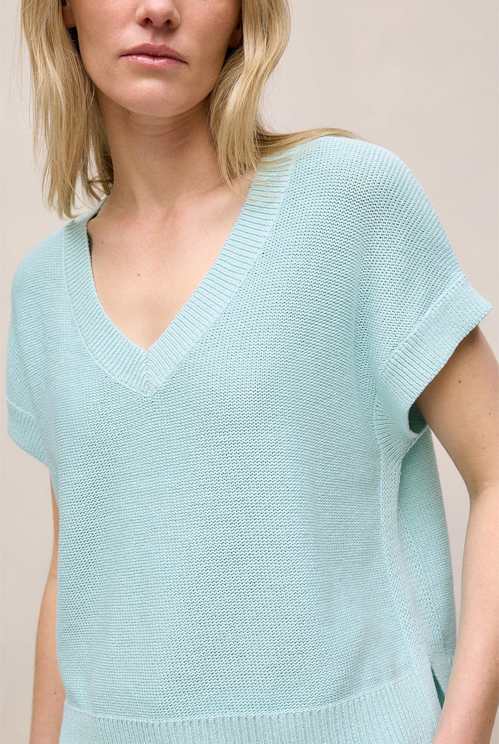 Mercerised Cotton Relaxed V Neck Knit