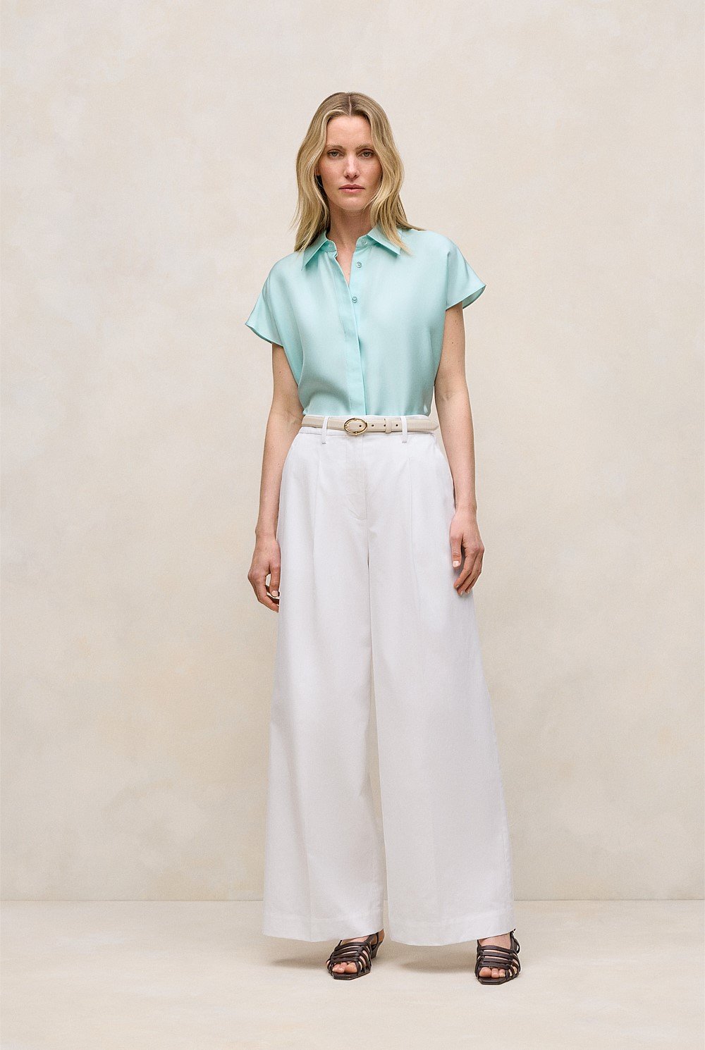 Silk Twill Cap Sleeve Shirt