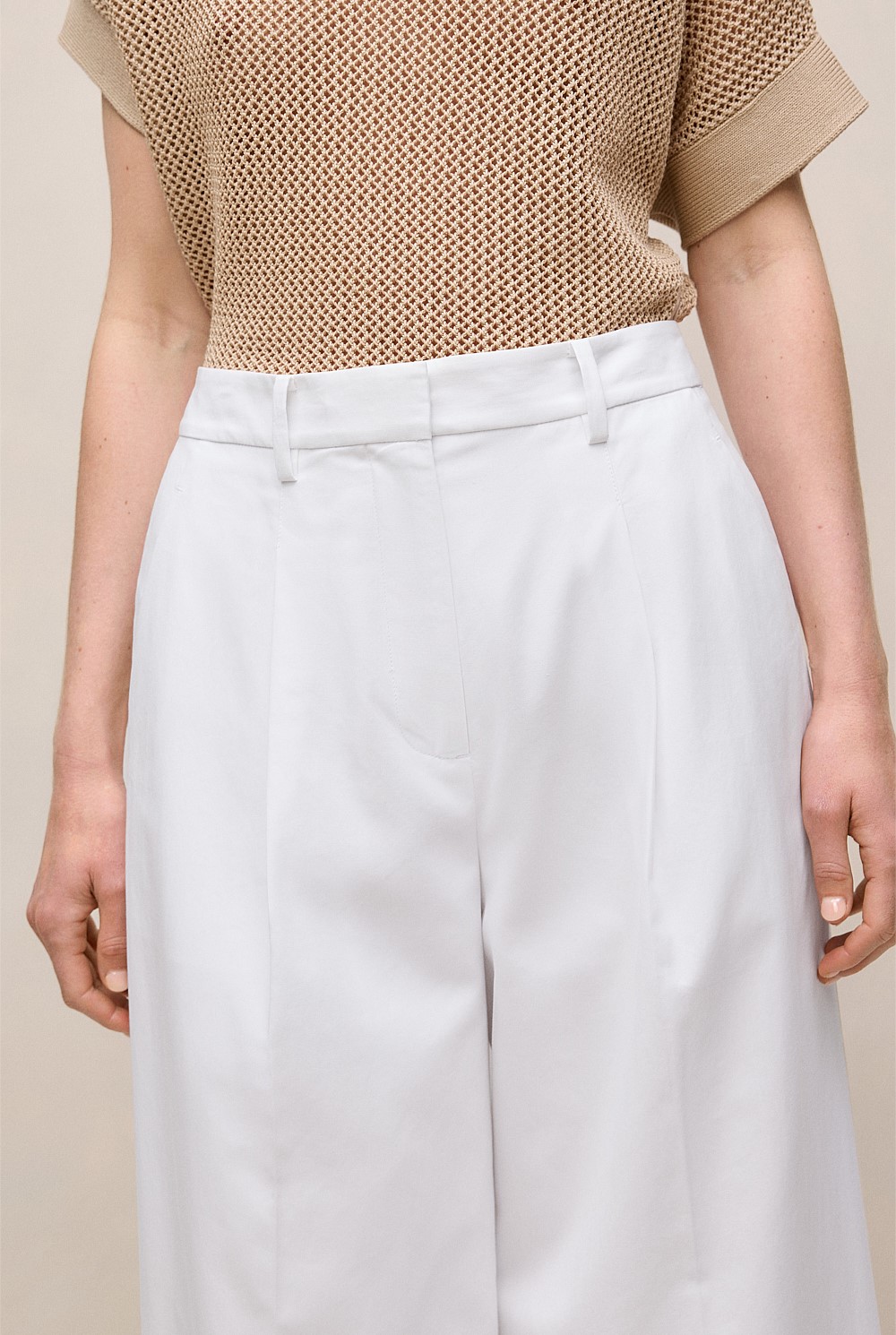 Cotton Blend Tailored Wide Leg Pant