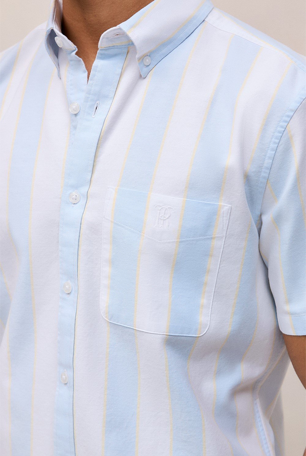 Stripe Monogram Short Sleeve Oxford Shirt