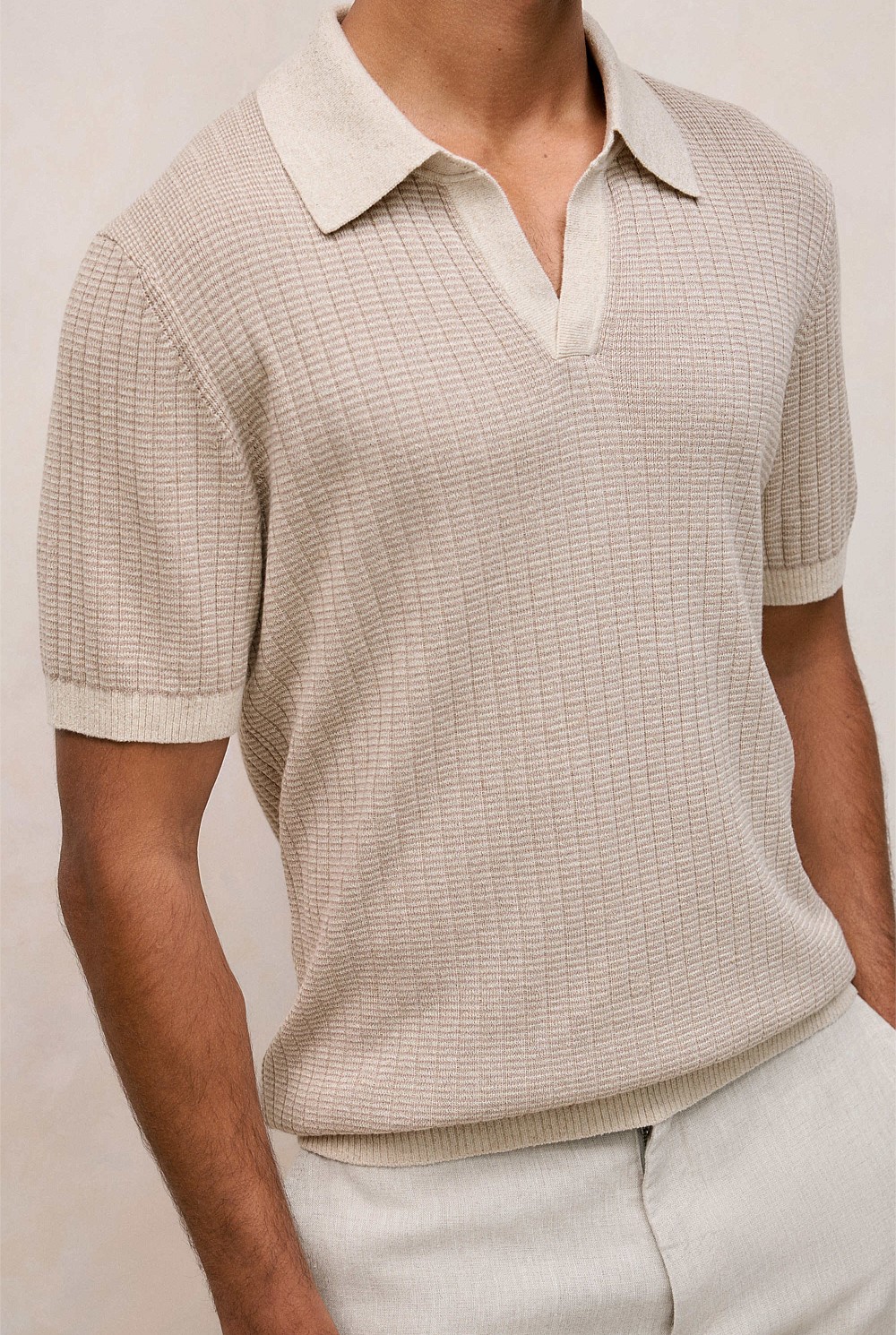 Linen Cotton Mouline Stripe Polo