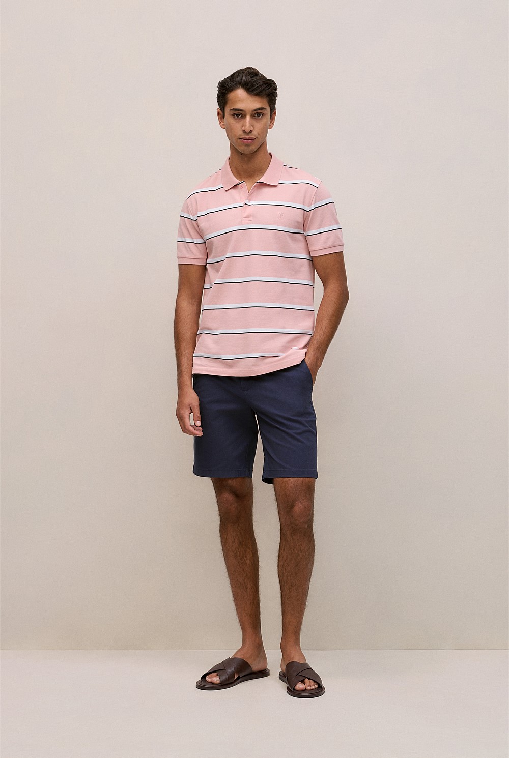 Cotton Pique Double Stripe Polo