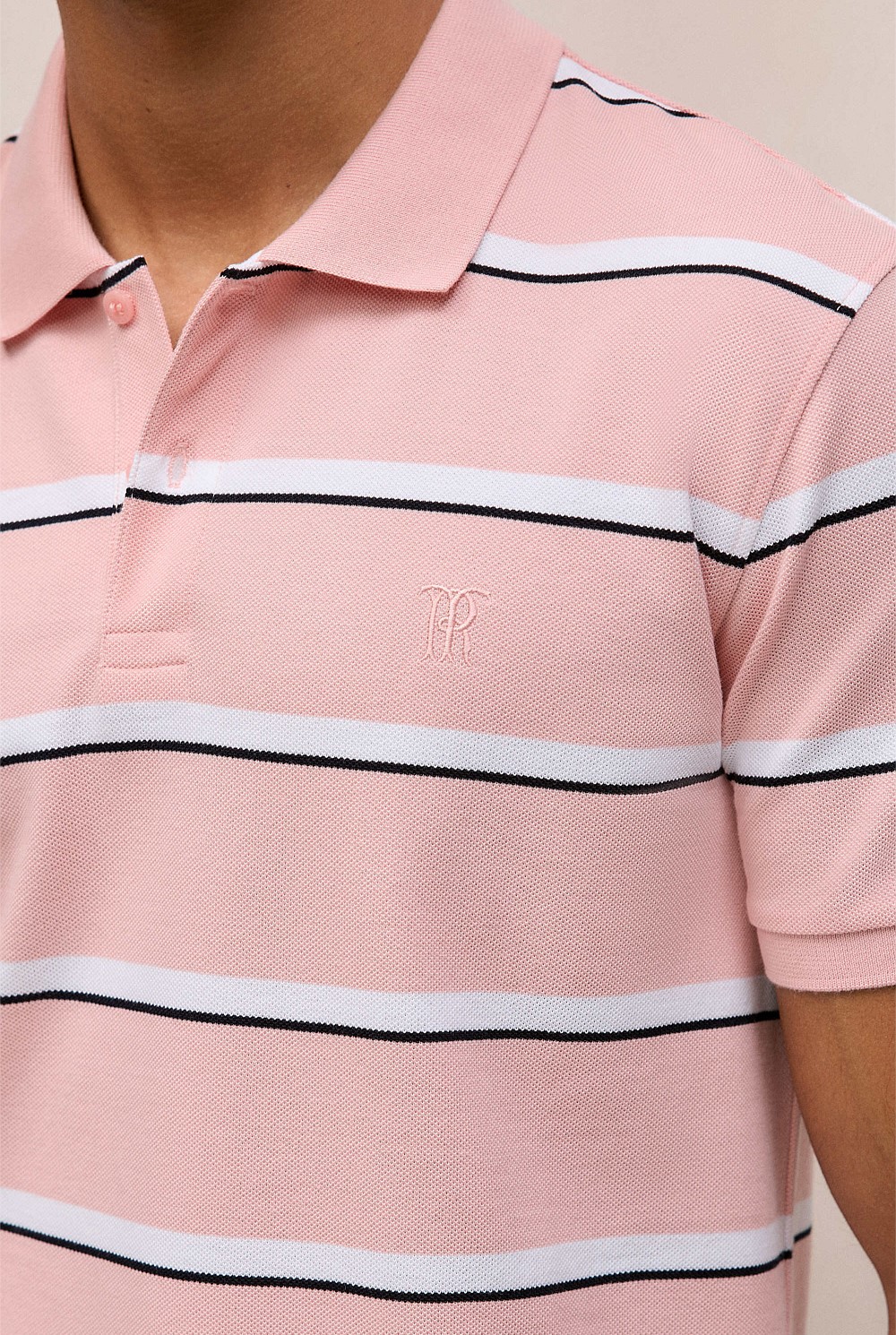 Cotton Pique Double Stripe Polo