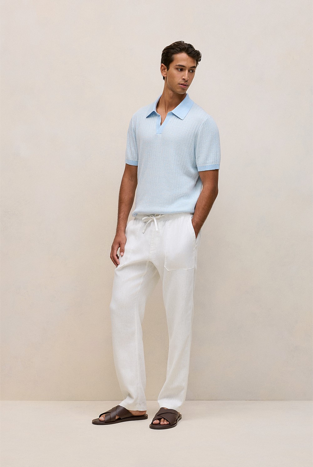 Linen Cotton Mouline Stripe Polo