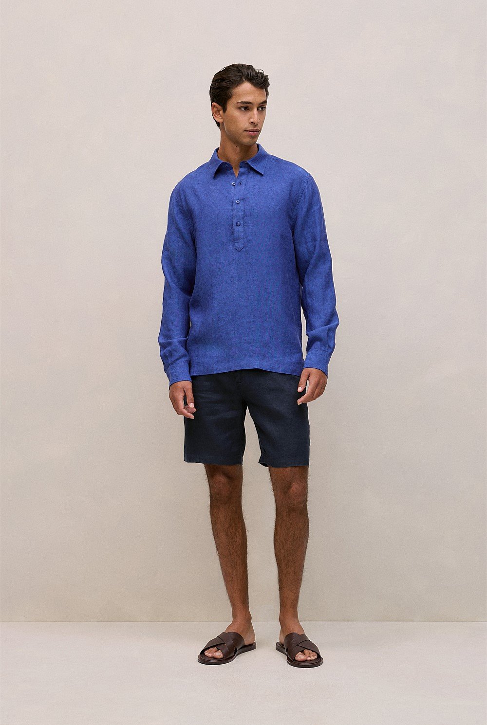 Linen End On End Half Placket Shirt