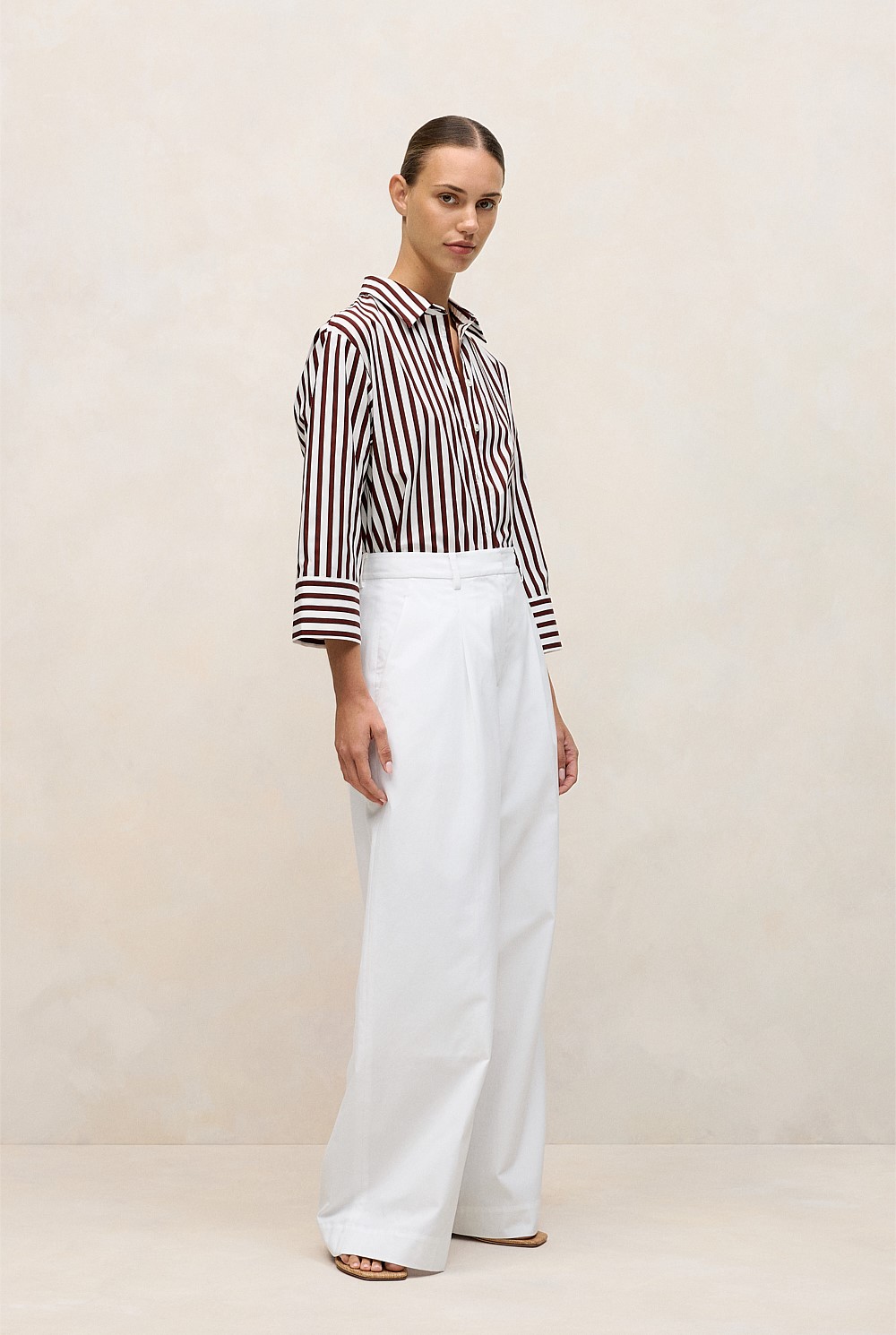 Cotton Poplin Stripe Relaxed Shirt