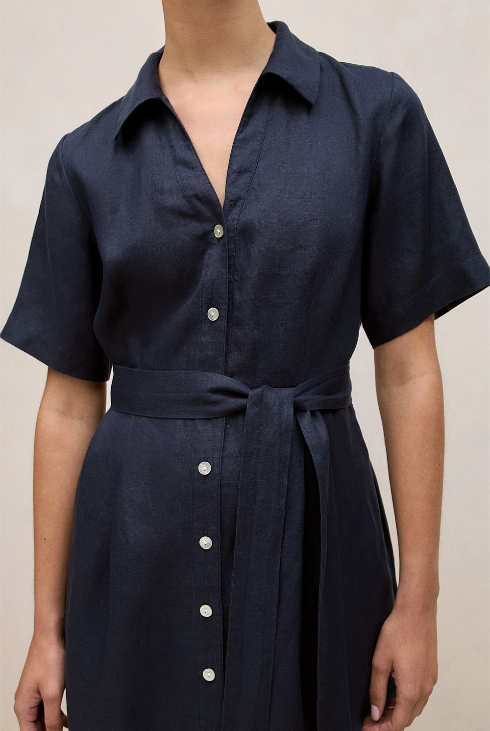 Linen Button Detail Shirt Dress