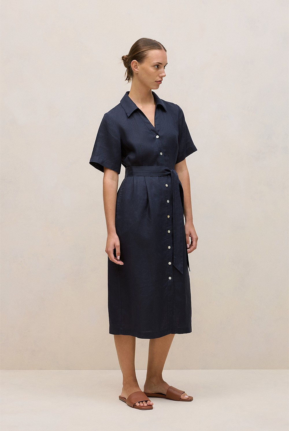 Linen Button Detail Shirt Dress