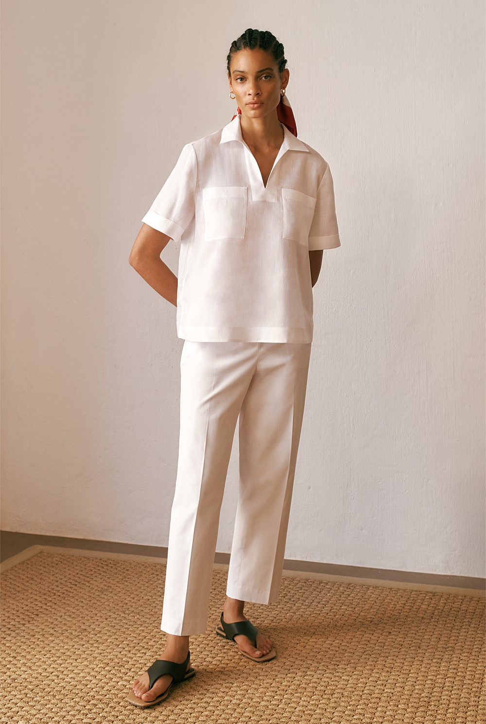 Cotton Blend Straight Leg Pant