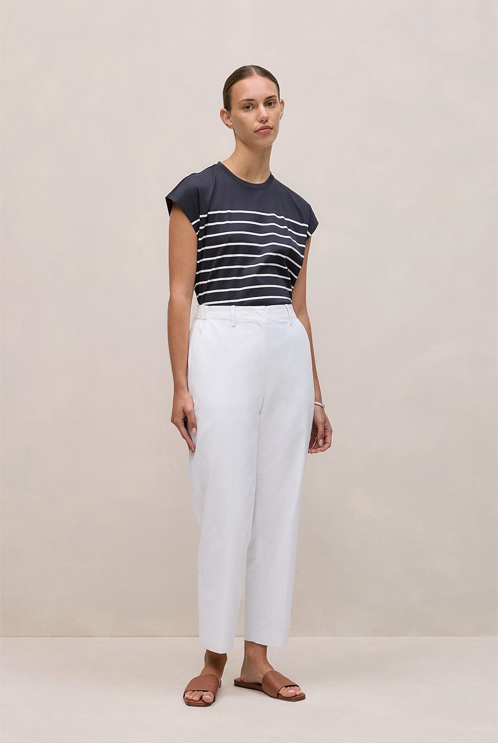 Cotton Blend Straight Leg Pant