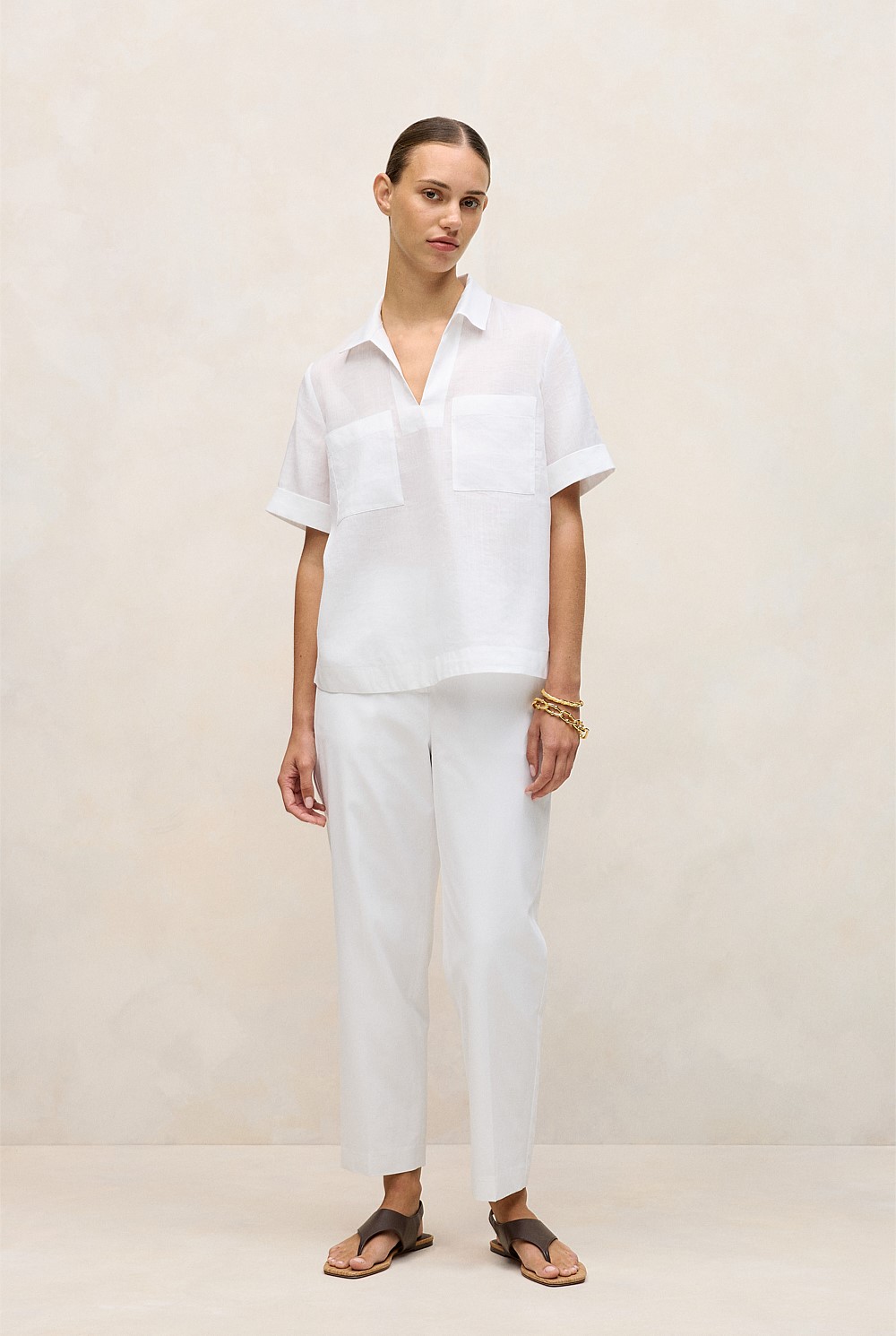 Ramie Collared Popover Shirt