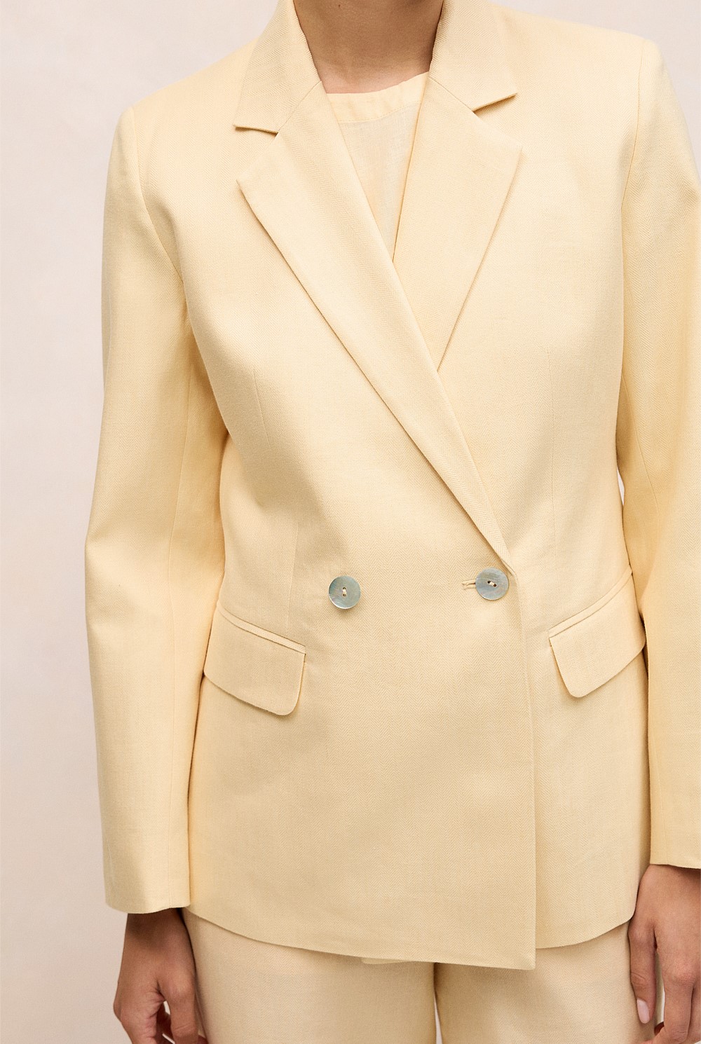Linen Cotton Herringbone Double Breasted Blazer
