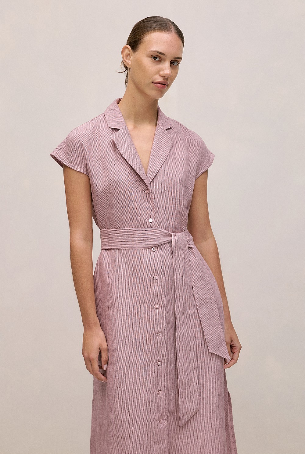 Linen End On End Stripe Shirt Dress