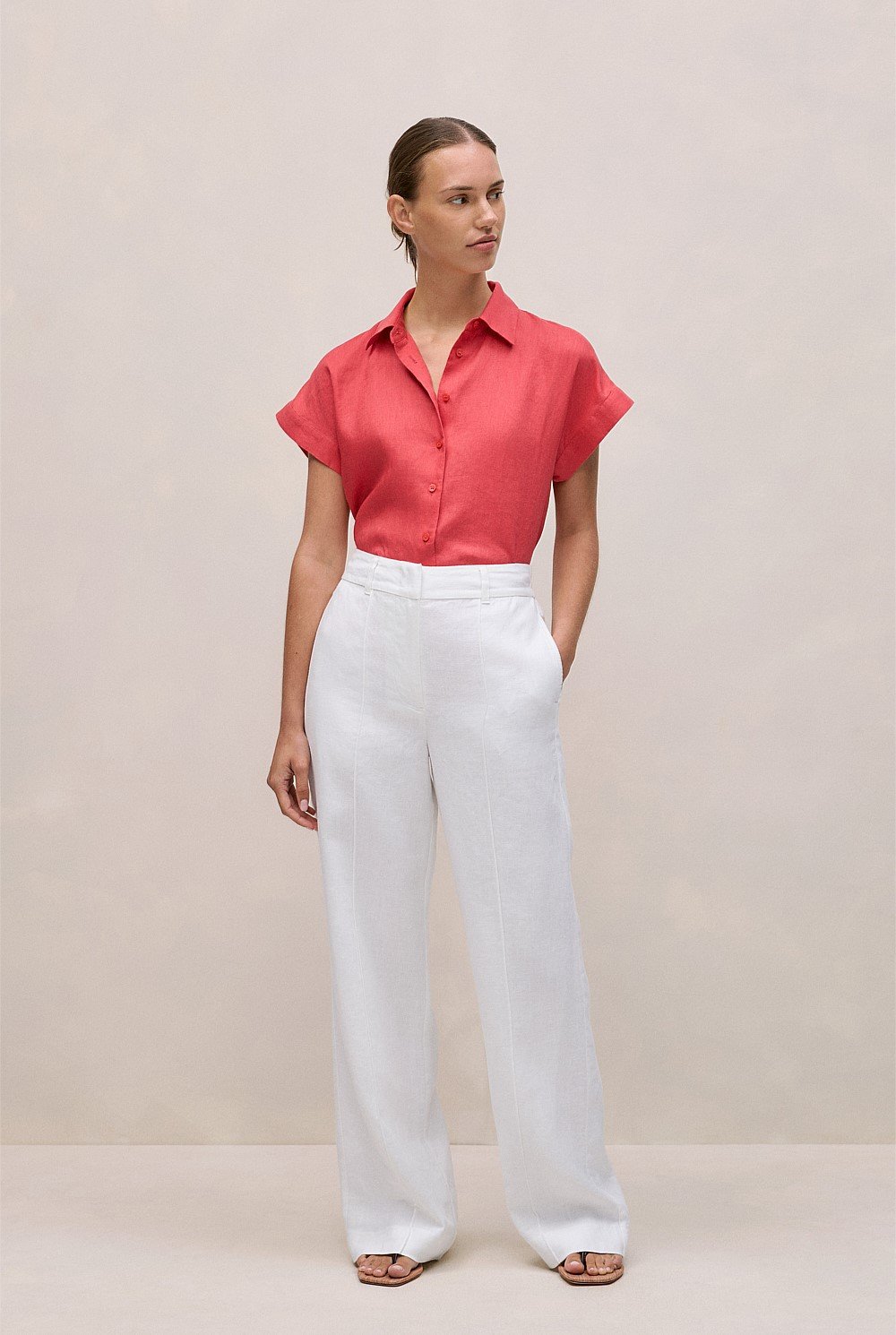 Linen Cap Sleeve Shirt