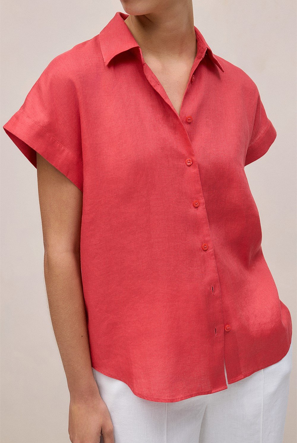 Linen Cap Sleeve Shirt