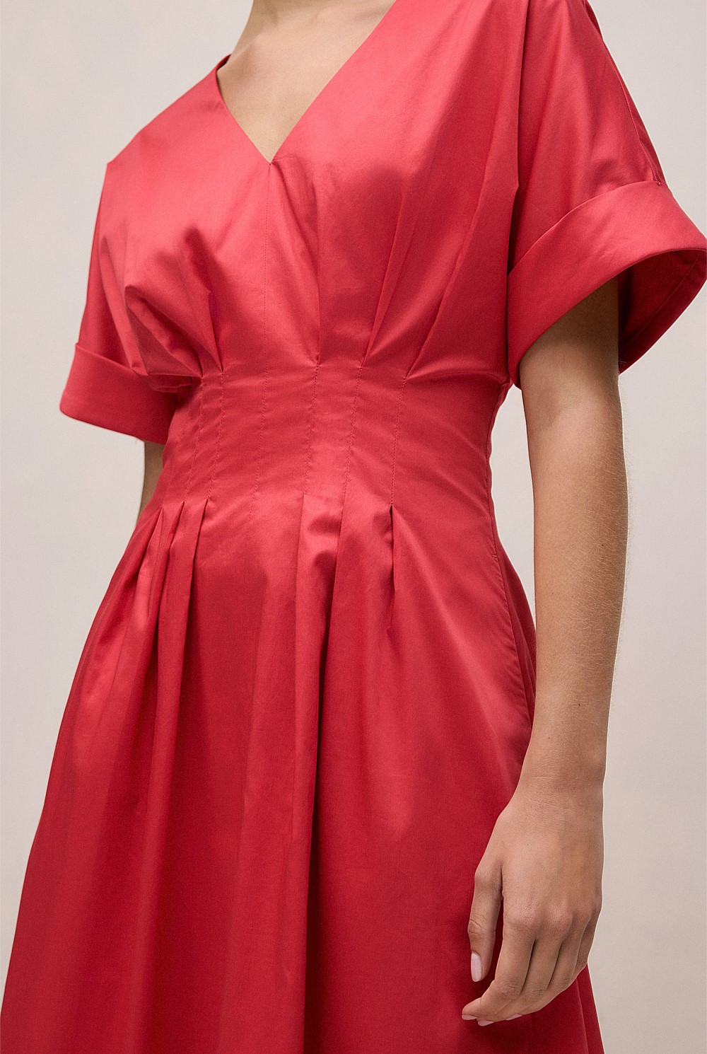 Cotton Sateen Pleat Waist Dress