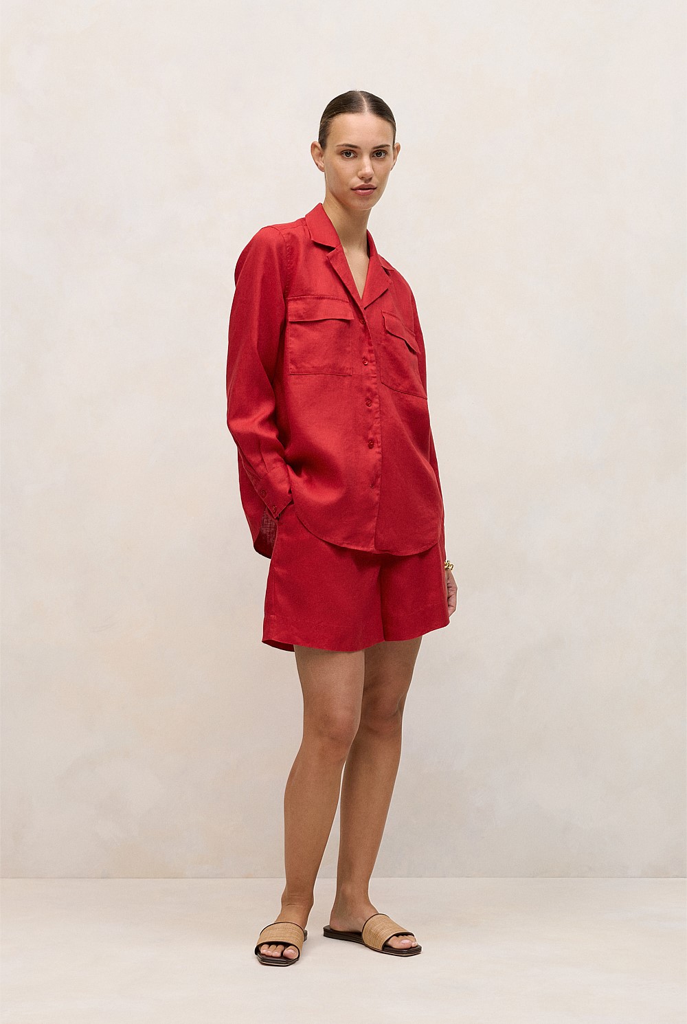 Linen Pocket Detail Long Sleeve Shirt