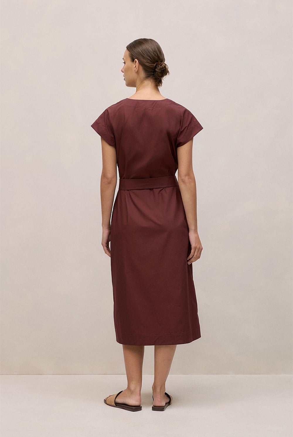 Cotton Poplin Cap Sleeve Belted Dress