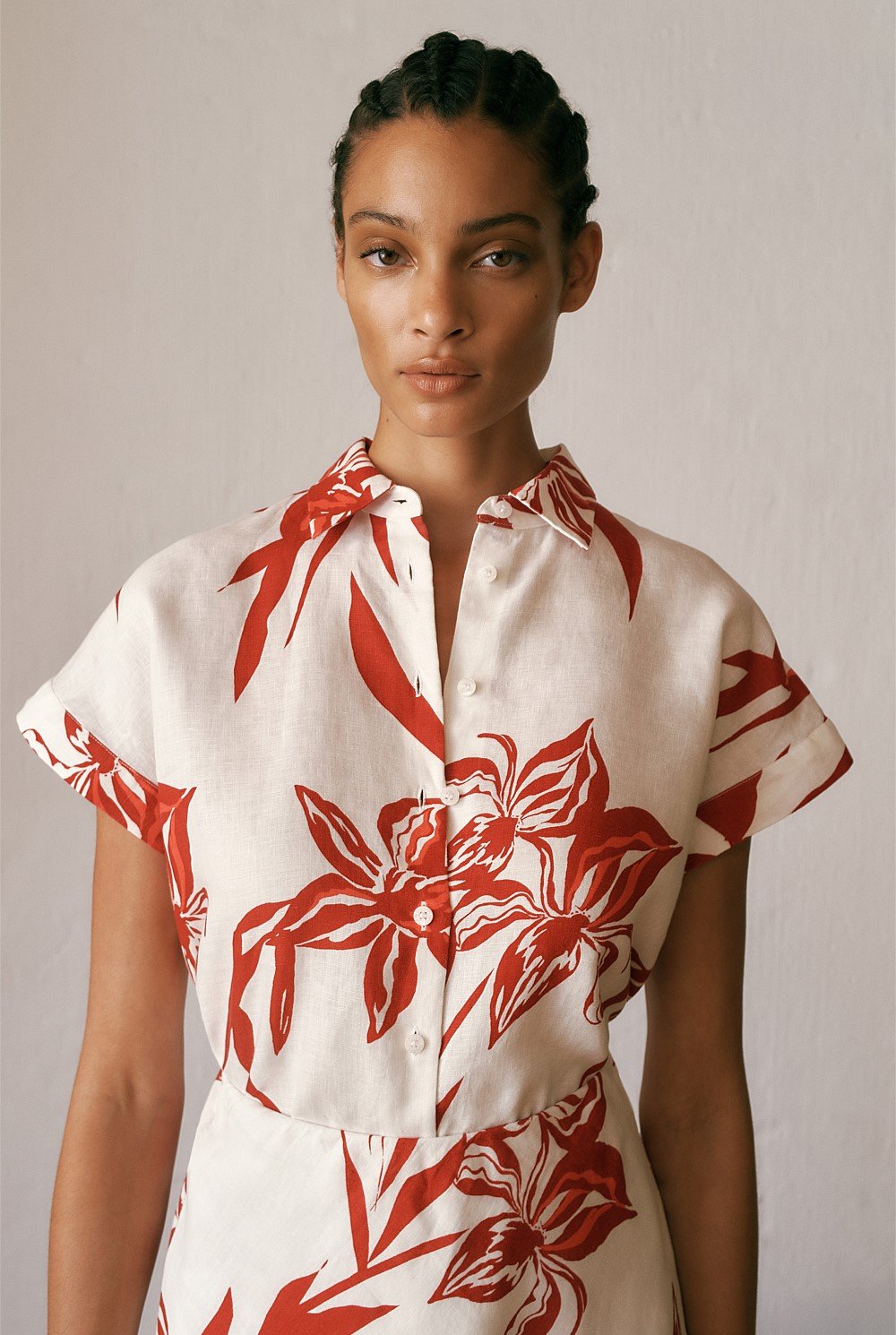 Wild Iris Linen Cap Sleeve Shirt