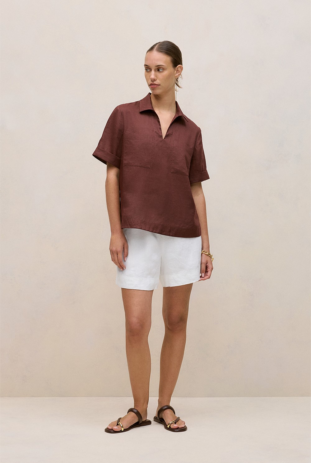 Ramie Collared Popover Shirt