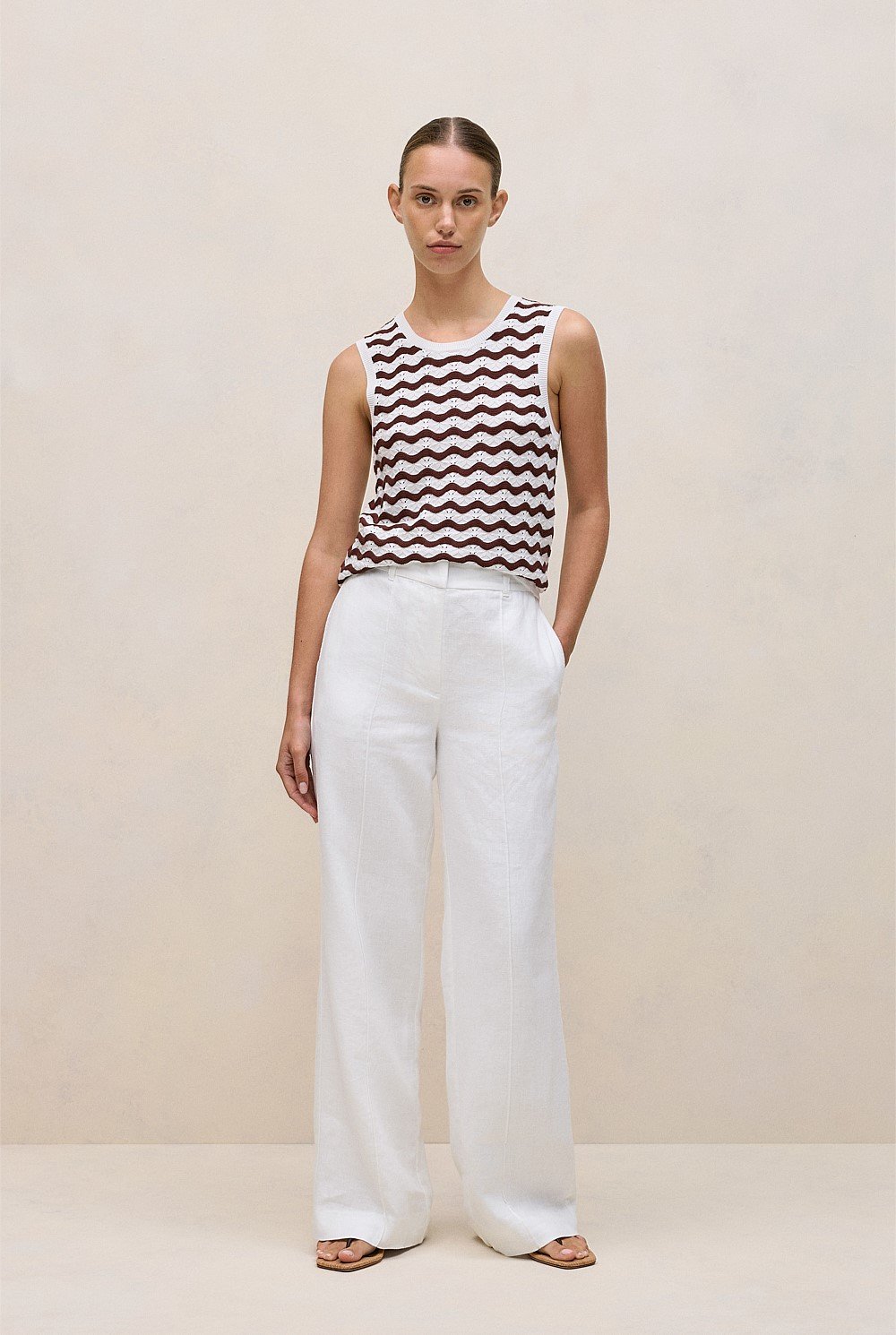 Cotton Pointelle Wave Stripe Tank