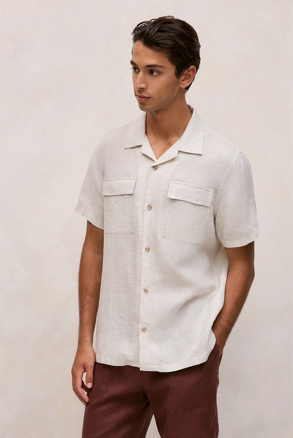 Linen Pocket Detail Short Sleeve Shirt